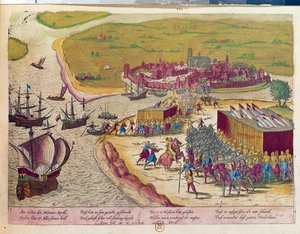 Prise du fort de Brielle en 1572. Hollande. Gravure du XVIIe siècle. B.N. Paris