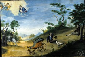 Accident de voiture. Ex-voto de 1827 du sanctuaire de la Madonna delle Grazie à Monza. - Unknown artist
