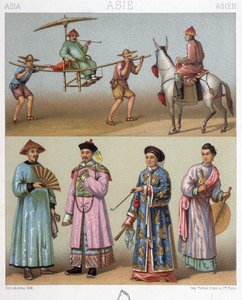 Chaises à porteurs, cavaliers et costumes en Chine - dans « Le costume historique » par Racinet - Unknown artist