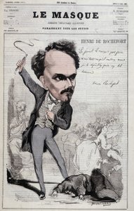 Caricature de Henri de Rochefort, journaliste et homme politique français qui affichait des positions républicaines hostiles au pire. Dans « Le Masque » de 1867