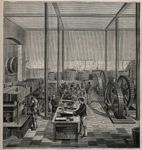 Celluloïd : fabrication de celluloïd. Gravure de 1885 dans « Les arts et métiers illustrés » par Adolphe Bitard - Unknown artist