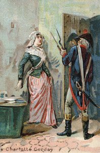 Charlotte Corday (1768 - 1793) après le meurtre de Marat. Chromolithographie Liebig du 19ème siècle