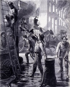 Brigade des pompiers de Chicago en intervention, États-Unis. 19ème siècle