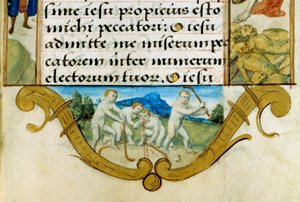 Enfants jouant à un jeu de balle, ancêtre du hockey (détail) - Unknown artist