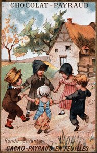 Jeu de ronde pour enfants, publicité pour le chocolat Payraud, v. 1895
