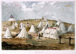 Chobham, Colonel Hodges, campement des Grenadier Guards. La tente de la Reine sur la colline - Unknown artist