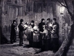 Nuit de Noël au Canada : lectures et prières. Gravure du XIXe siècle - Unknown artist
