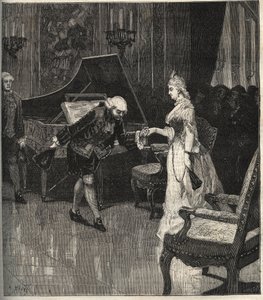 Christoph Willibald Gluck devant la reine Marie-Antoinette à Trianon - Christoph Willibald Gluck (1714-1787), compositeur allemand jouant devant la reine Marie-Antoinette à Trianon - gravure dans « La musique populaire » - journal hebdomadaire illustré - 1 - Unknown artist