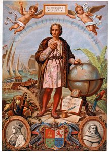 Christophe Colomb. À gauche, portrait d