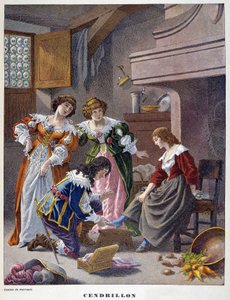 Cendrillon essaie la pantoufle de vair - dans "Les Contes de Perrault"