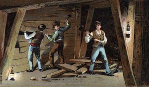 Mine de charbon en France à la fin du XIXe siècle : Galerie de bois - Unknown artist