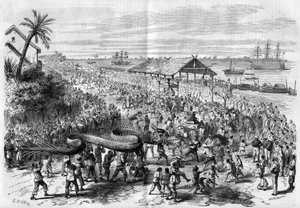 Cochinchine : procession annuelle du dragon organisée par la congrégation de Saigon en 1865 - Unknown artist