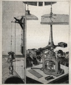 Pièce de monnaie : La balance à vapeur de la Monnaie de Londres. Gravure de 1885 dans 