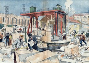 Construction du Grand Palais, à Paris en 1898, à l