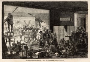 Des coolies (serviteurs) nettoyant une grande maison, pour les préparatifs du Nouvel An, ce ménage se termine par des manifestations joyeuses et grotesques : l
