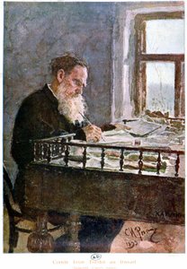Le comte Tolstoï écrivant - aquarelle d