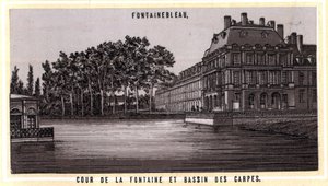 Cour de la fontaine et bassin des carpes de Fontainebleau (Seine-et-Marne, région Île-de-France). Chromolithographie de la fin du 19ème siècle - Unknown artist