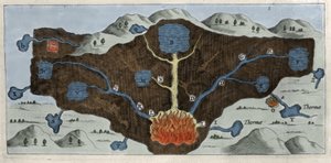 Coupe transversale de la croûte terrestre permettant à Athanasius Kircher de démontrer l