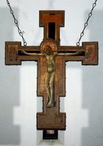 Crucifixion Anonyme peinture sur bois au dos d