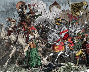 Croisés en bataille - Croisade : Chevaliers combattant les Sarrasins - Unknown artist