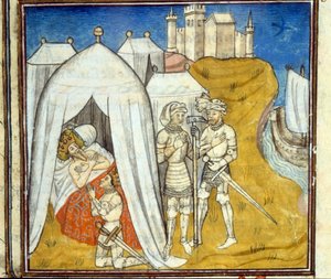 Mort de Louis IX de la peste pendant la 8e croisade en 1270 - Miniature