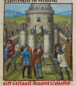 (détail) de la miniature représentant un assaut sur le château, de 