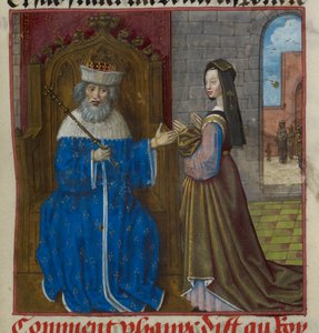 (détail) de la miniature de Phanie racontant la prophétie à son père, de 