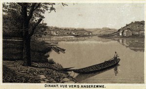 Dîner, vue vers Anseremme, et rivière Lesse, Région wallonne de Belgique. Chromolithographie de la fin du 19ème siècle - Unknown artist