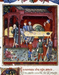 Distribution de pain et de chaussures aux vieux et aux pauvres. 1422