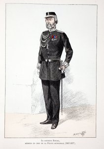 Dr Roudil, médecin-chef de la police municipale (1867-1877). Eau-forte en couleurs, pour illustration "Histoire du corps des gardiens de la paix" livre publié sous les auspices de Louis Lépine (1846-1933) préfet de police de la Seine, par Alfred Rey (1864- - Unknown artist