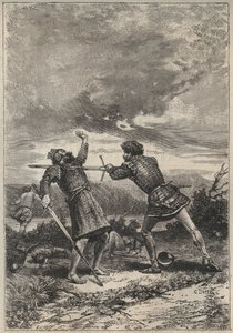 Duel et mort de Oak Torquil - illustration du 19ème siècle pour le roman historique « La Jolie Fille de Perth ou la Saint-Valentin » de Walter Scott (1771-1832)