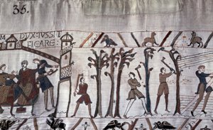 Le duc Guillaume ordonne la construction de navires, des arbres sont abattus - Tapisserie de Bayeux, dite Broderie de la reine Mathilde - Unknown artist