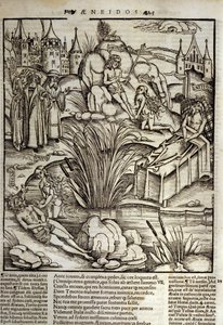 Énéide de Virgile (70 av. J.-C.-19 av. J.-C.), Livre XII, les héros troyens Énée est miraculeusement soigné par Vénus, il décide alors de prendre d