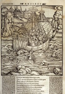 Énéide de Virgile (70 av. J.-C.-19 av. J.-C.), les héros troyens Énée et ses compagnons traversent une mer pleine de sirènes. Xylographie de Sebastian Brant (1458-1521). Strasbourg