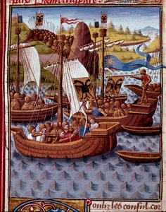 Les ennemis arrivent à Rome pour demander la paix aux Romains. Miniature de « Histoire romaine » (Ad urbe condita) par Tite-Live (59 av. J.-C.-17 apr. J.-C.), traduit par Pierre Bersuire (ms. 310) 1450-1500 - Chantilly, musée Condé