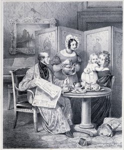 Couple anglais prenant le thé - XIXe siècle - Unknown artist