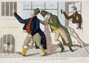 Anglais quittant le restaurant (vomissant) - gravure - Unknown artist