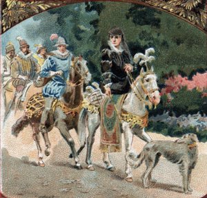 Enterrement de Charles IX (1550-1574) et de Catherine de Médicis (Caterina de Medici) (1519-1589) au château de Chenonceaux. Chromolithographie de la fin du 19e siècle