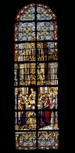 Eugène III, ancien moine de Clairvaux, monte sur le trône pontifical le 15 février 1145. Vitrail à la Cathédrale de Tournai : Transept gauche (2)