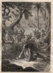 Expédition de Nicolas Thomas Marion-Dufresne (Marion Dufresne) (1729-1772) : le seul marin survivant témoigne du massacre de tous ses camarades, y compris Marion, par les indigènes de la baie des Assassins (île Matuaro, Nouvelle-Zélande) - illustration tir - Unknown artist