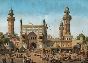 Vue extérieure de la mosquée Wazir Khan à Lahore, Pakistan. Gravure dans "The Illustrated London News" du 22 mai 1858.