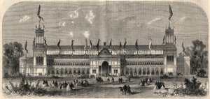 Vue extérieure du palais du troisième tir national allemand à Vienne, Autriche. Gravure dans « L