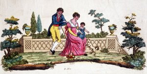 Famille dans un parc. Gravure du début du XIXe siècle. - Unknown artist