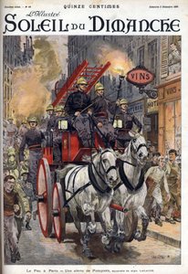 Incendie à Paris : une alerte des pompiers. Gravure dans « Le soleil-du-dimanche », 3 décembre - Unknown artist