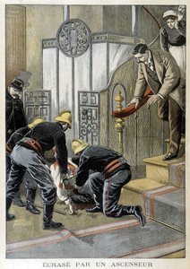 Pompiers sauvant un homme écrasé par un ascenseur dans un immeuble parisien. Illustration du « Petit Journal » de 1899. - Unknown artist