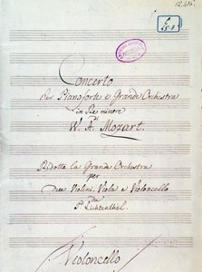 Première page de la partition pour Concerto pour piano et grand orchestre en ré mineur par Mozart, version Lichtenthal (19ème siècle) - Unknown artist