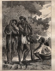 Premier voyage (1768-1771) du capitaine James Cook (1728-1779) : une famille néo-zélandaise - illustration tirée de 