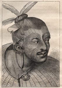 Premier voyage (1768-1771) du capitaine James Cook (1728-1779) : tête tatouée d