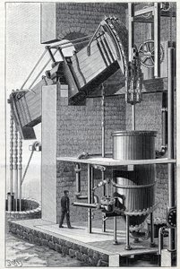 Ancienne machine à vapeur de Thomas Newcomen actuellement en fonctionnement près de Bristol en Angleterre. Gravure dans « La Nature » - Unknown artist