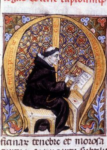 Fra Pietro di Pavia, copiste au travail. Manuscrit du 14ème siècle - Unknown artist